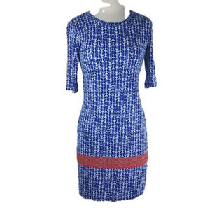𝅺ANTIBES Blanc Blue Nautical Print Scoop Neck Elbow Sleeve Pullover Mini Dress